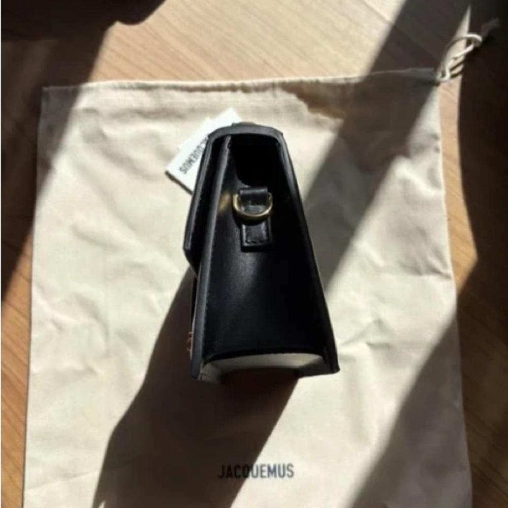 Jacquemus Black Leather Top-Handle Shoulder Bag with Gold Logo - Picture 6 of 7